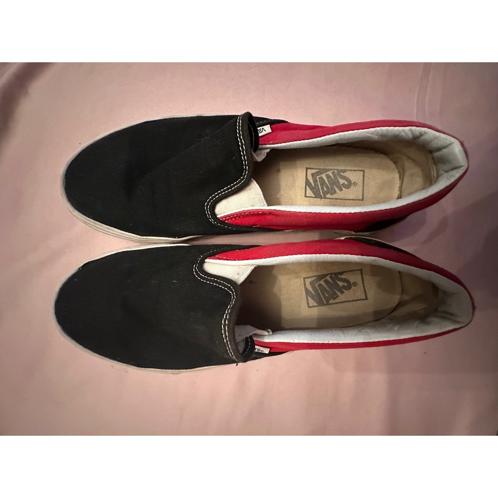 Vans Classic Slip-On Black Red Checkerboard Midsole Mens 8.5 Sneakers